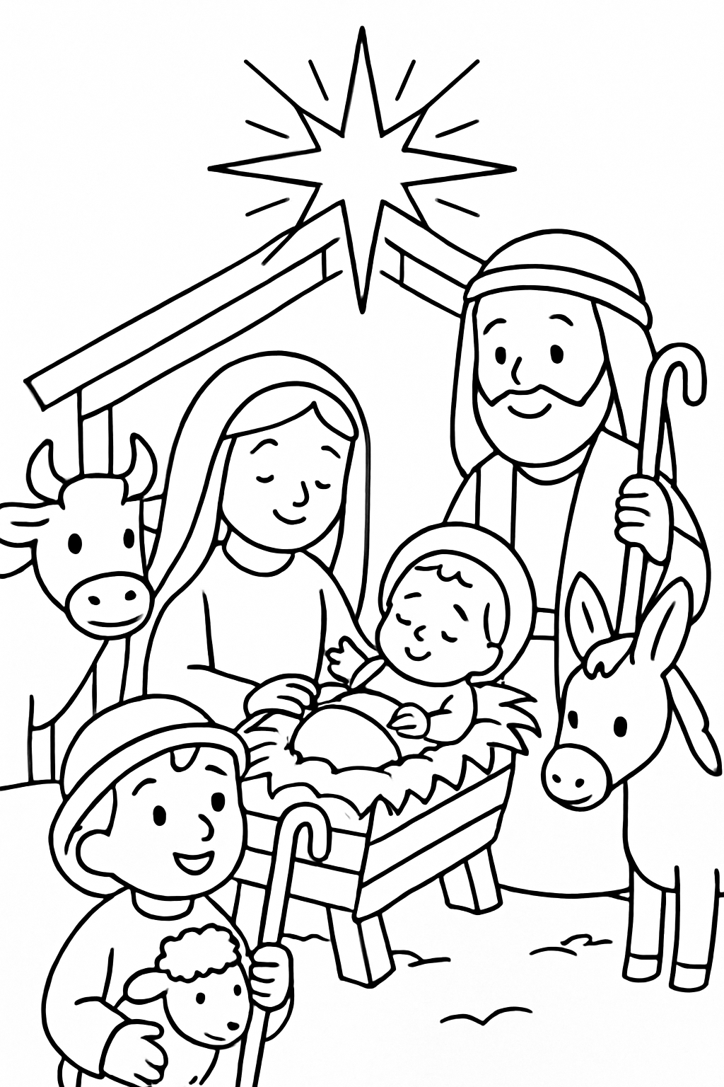 Desenho para colorir da noite de Natal, com Jesus na manjedoura